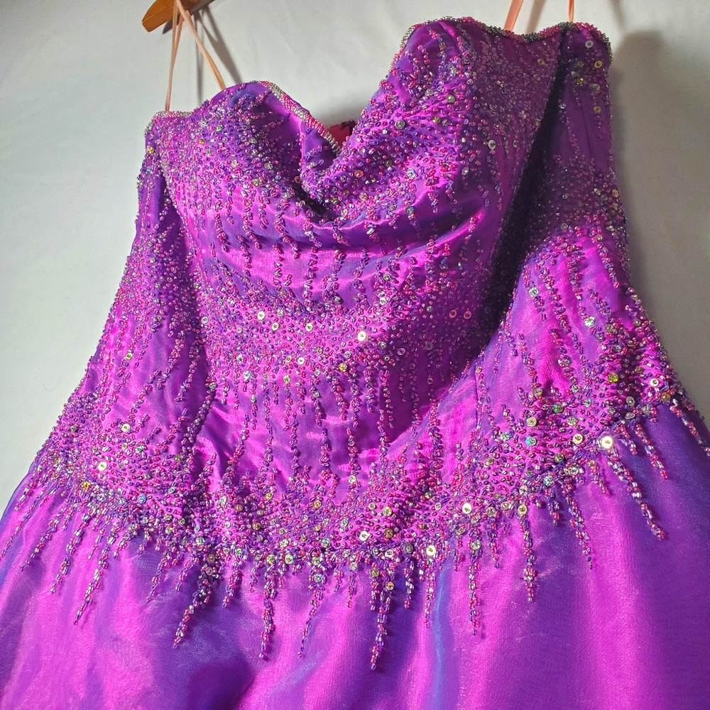 PRECIOUS FORMALS Fuschia Sequin Strapless Dress 16